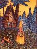  Цветная линогравюра иллюстрация к русской народной сказке "Волк и семеро козлят" 1984 год