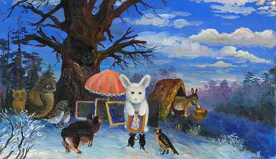 "ГРУСТНАЯ ПРОДАЖА", оргалит,масло, 1996 год
